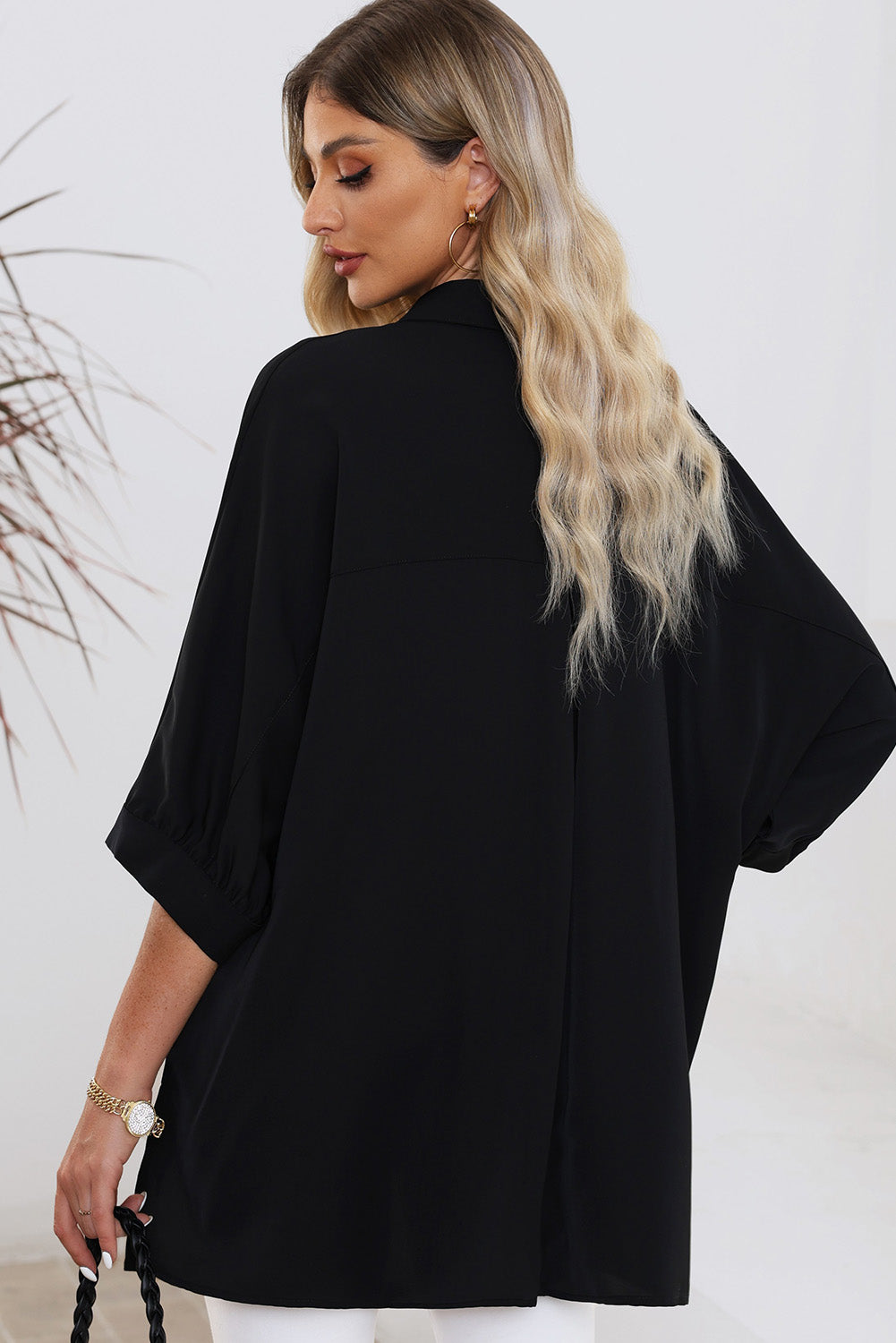 Three-Quarter Sleeve Slit Shirt - FunkyPeacockStore (Store description)