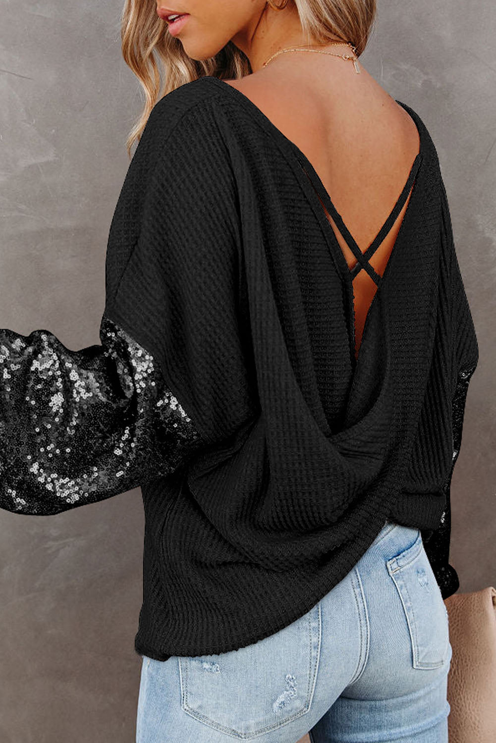 Sequin Waffle-Knit Blouse - FunkyPeacockStore (Store description)