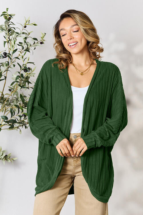 Basic Bae Full Size Ribbed Open Front Long Sleeve Cardigan - FunkyPeacockStore (Store description)