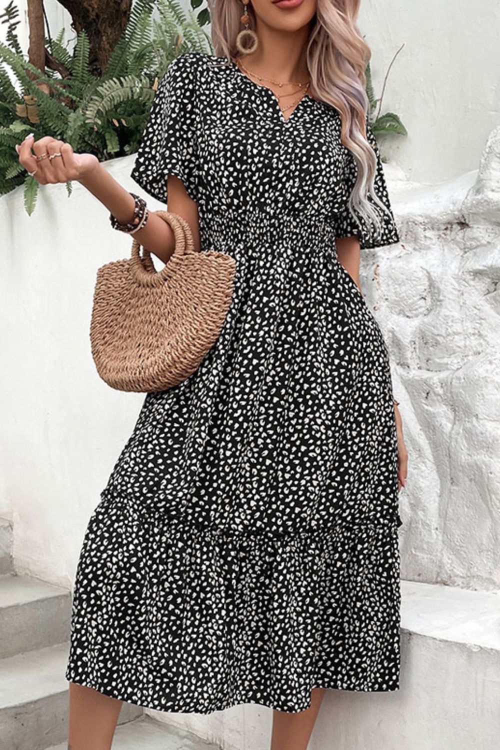 Leopard Print Short Sleeve Midi Dress - FunkyPeacockStore (Store description)