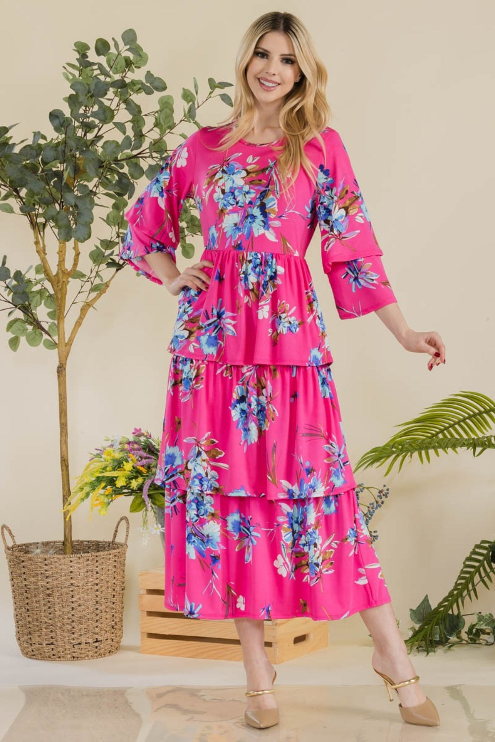 Celeste Floral Ruffle Tiered Midi Dress - FunkyPeacockStore (Store description)