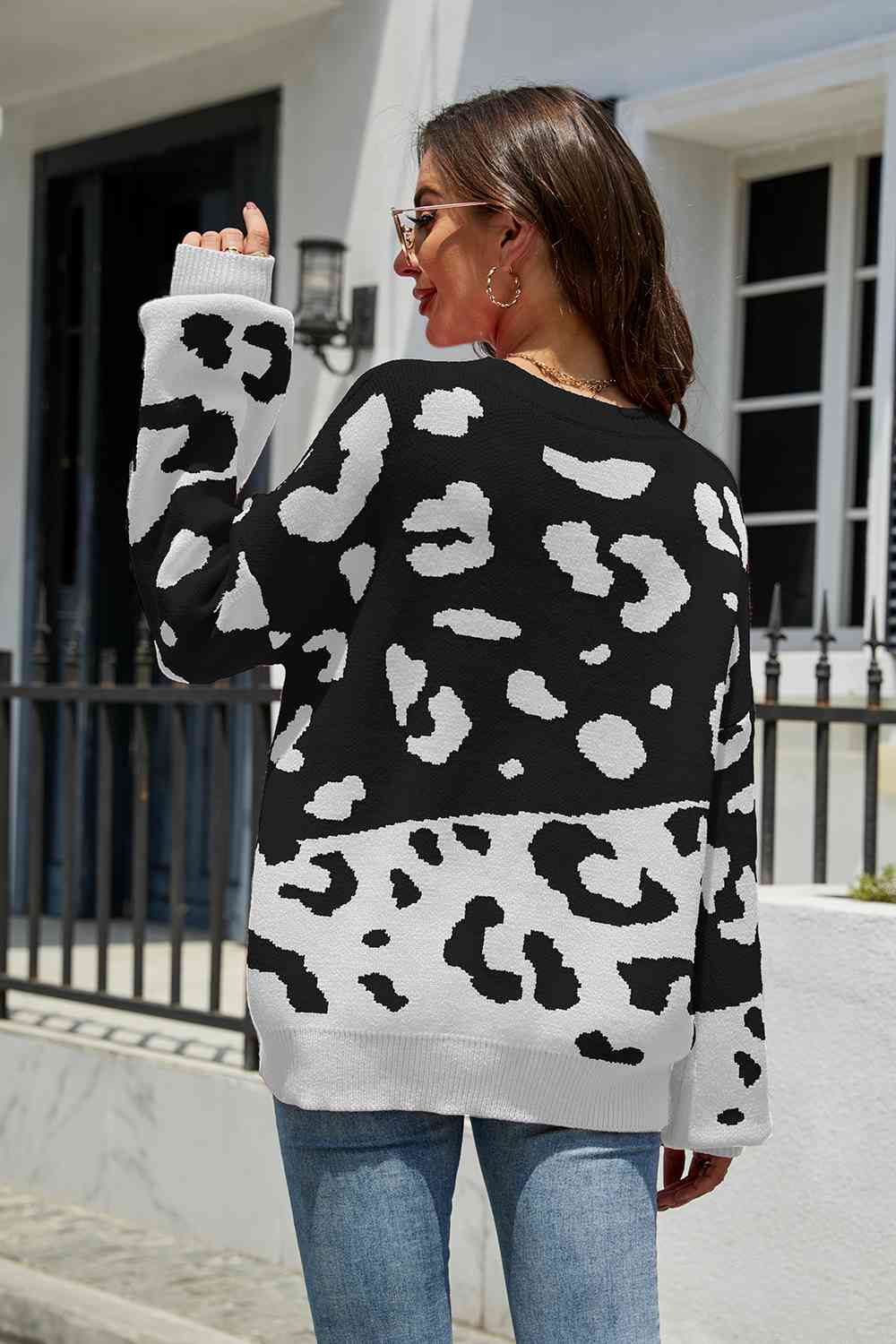 Leopard Drop Shoulder Sweater - FunkyPeacockStore (Store description)