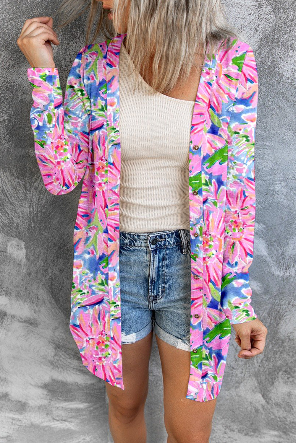 Floral Open Front Long Sleeve Cardigan - FunkyPeacockStore (Store description)