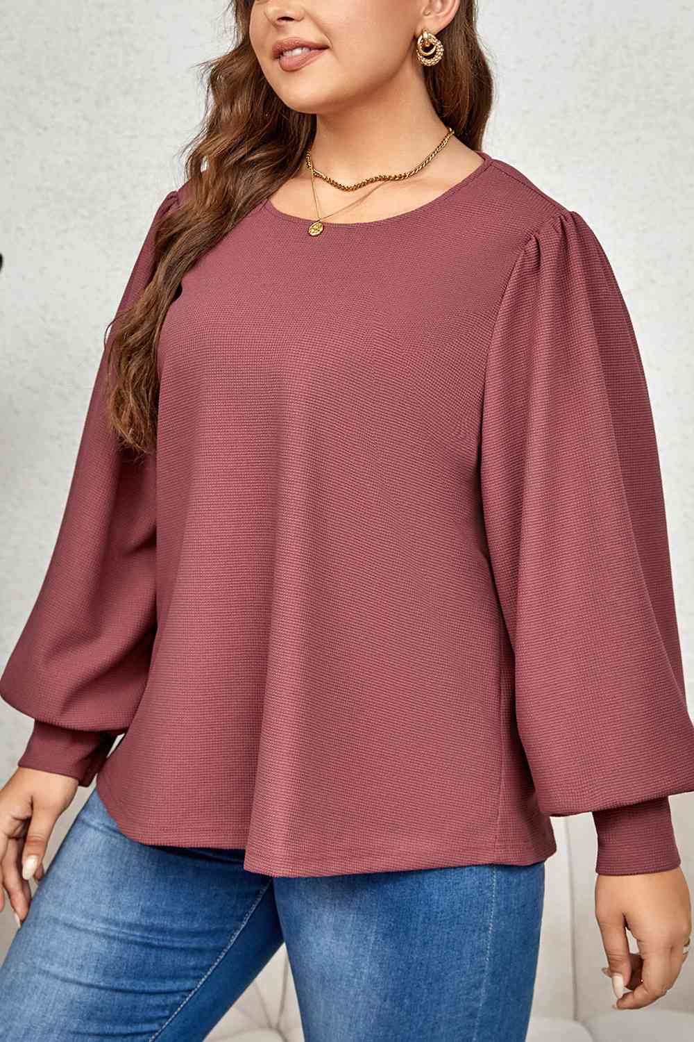 Plus Size Round Neck Puff Sleeve Top - FunkyPeacockStore (Store description)