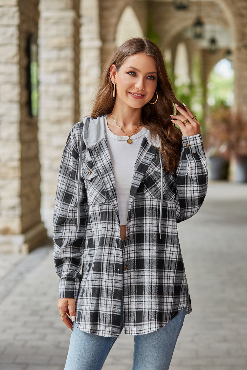 Plaid Long Sleeve Hooded Jacket - FunkyPeacockStore (Store description)