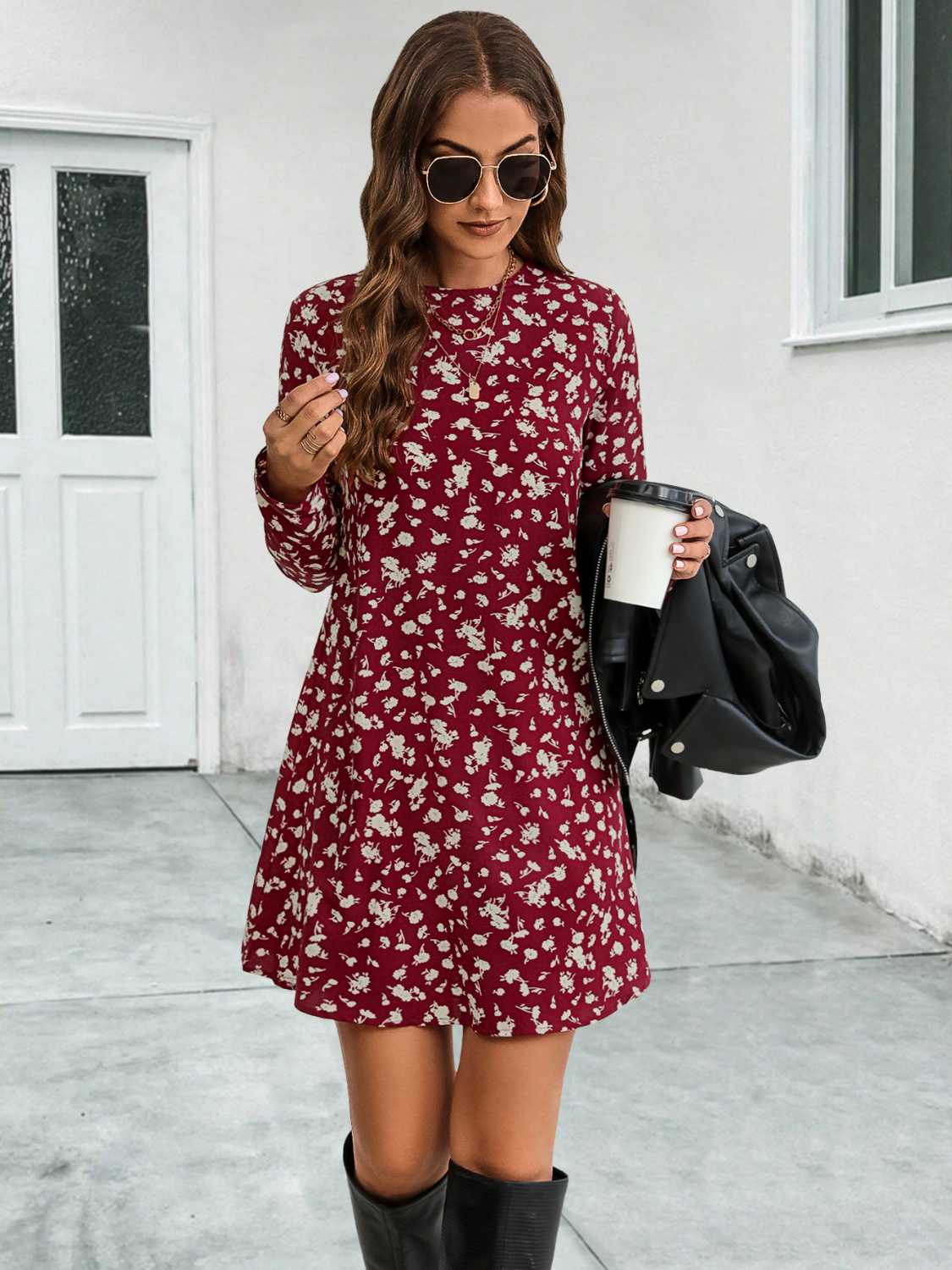 Round Neck Long Sleeve Mini Dress - FunkyPeacockStore (Store description)