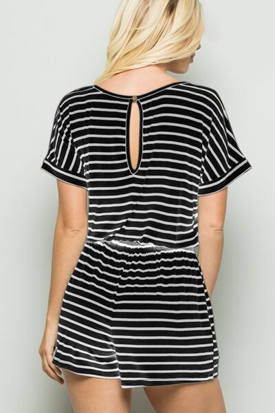 Heimish Striped Round Neck Short Sleeve Romper - FunkyPeacockStore (Store description)