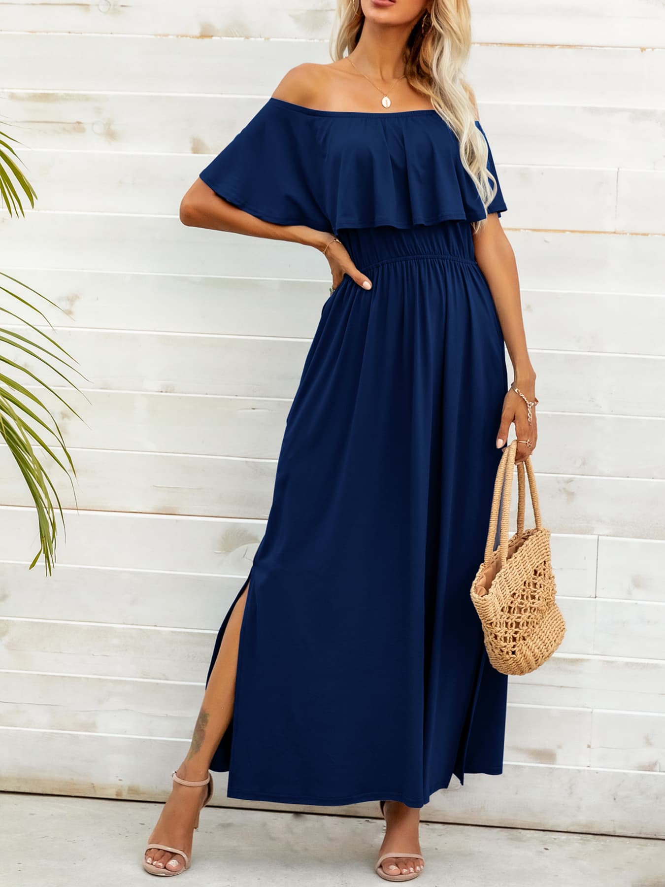 Off-Shoulder Slit Maxi Dress - FunkyPeacockStore (Store description)