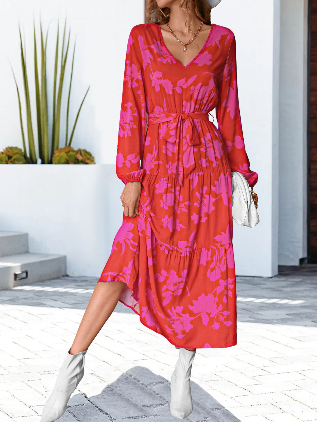 Floral V-Neck Long Sleeve Dress - FunkyPeacockStore (Store description)