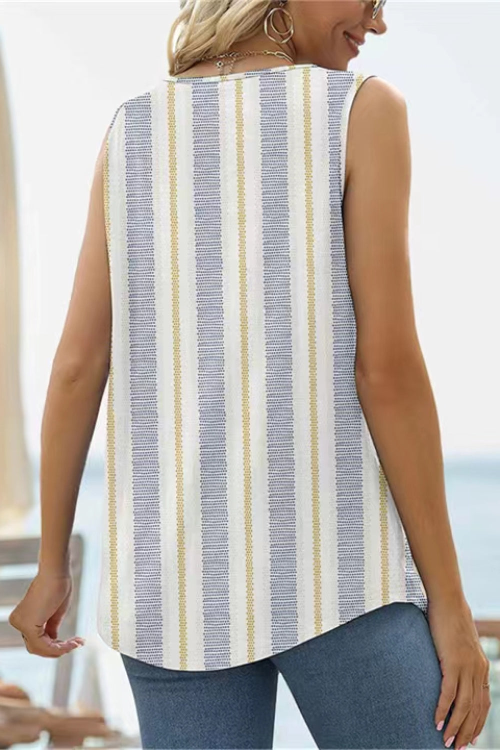 Printed Square Neck Curved Hem Tank - FunkyPeacockStore (Store description)