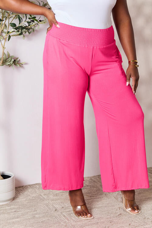 Double Take Full Size Smocked Wide Waistband Wide Leg Pants - FunkyPeacockStore (Store description)