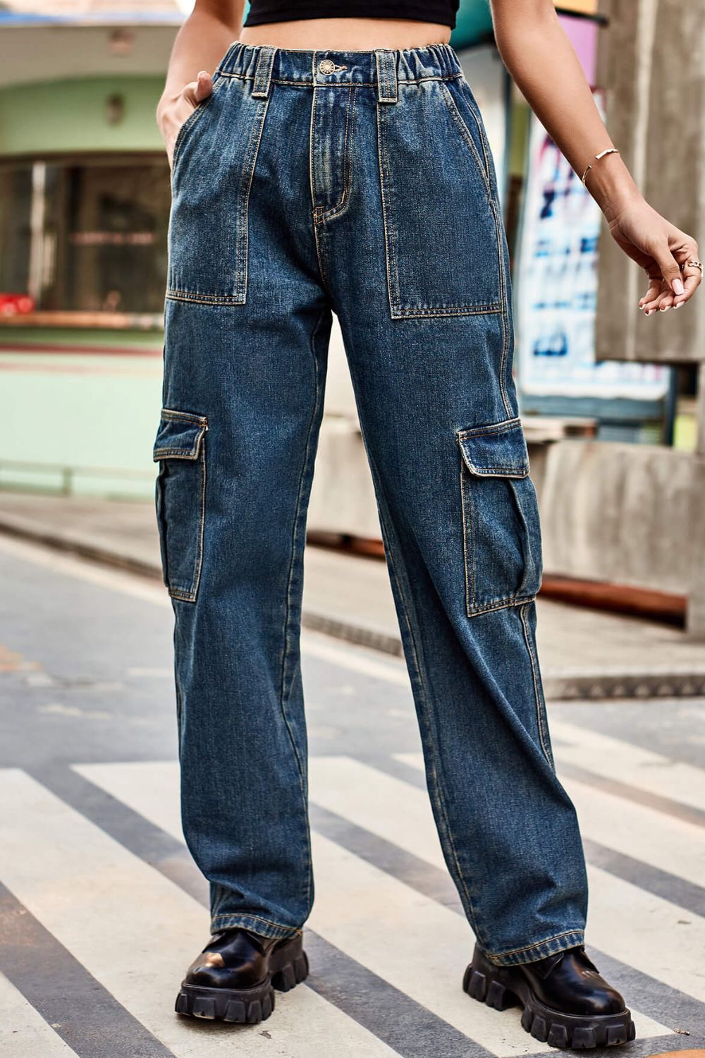 Long Straight Leg Jeans with Pockets - FunkyPeacockStore (Store description)