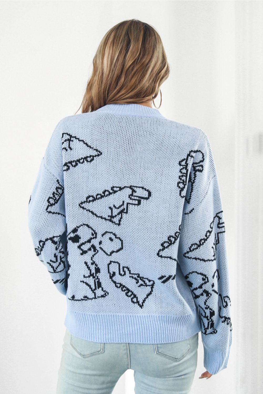 Dinosaur Pattern Round Neck Sweater - FunkyPeacockStore (Store description)