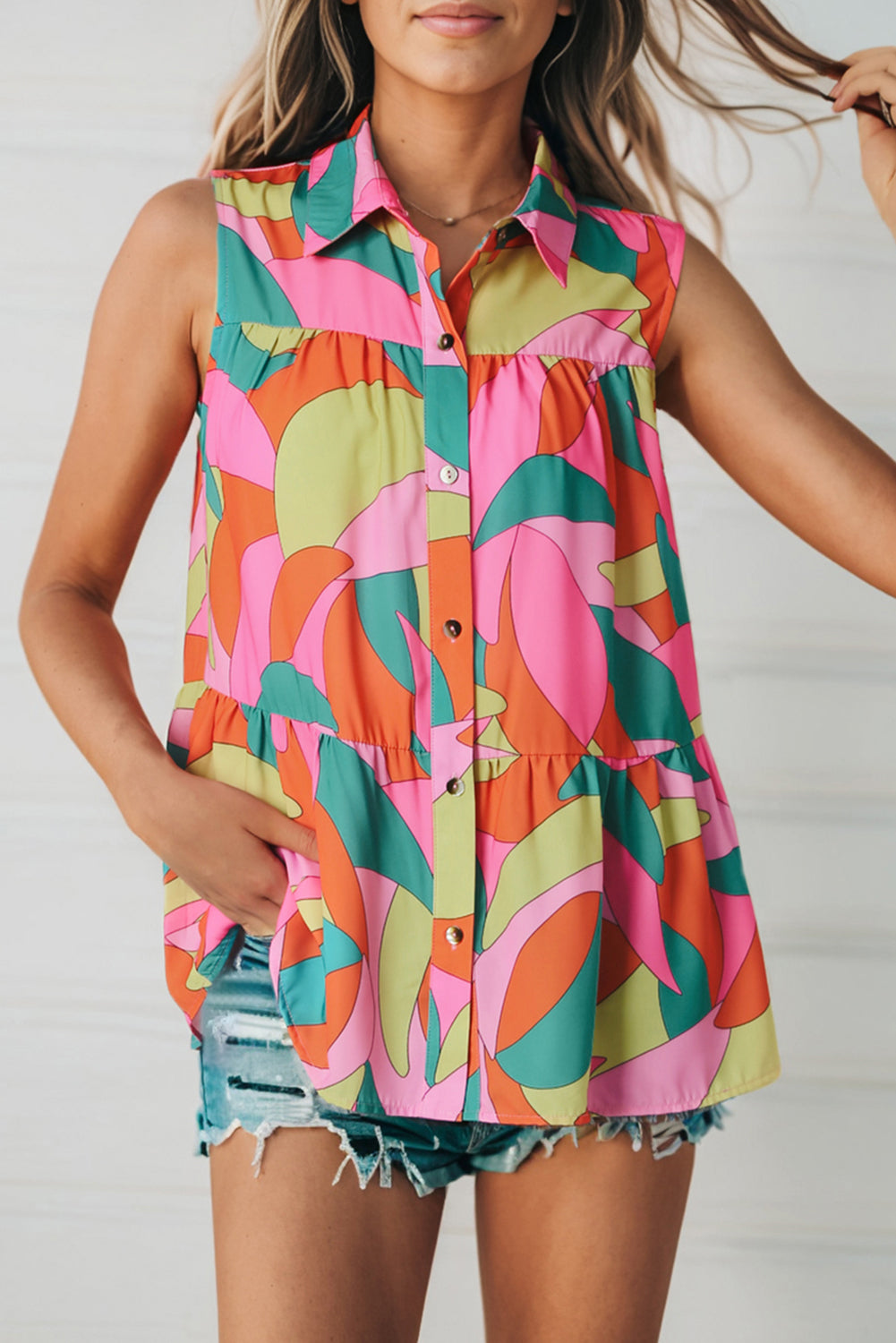 Multicolored Sleeveless Longline Shirt - FunkyPeacockStore (Store description)