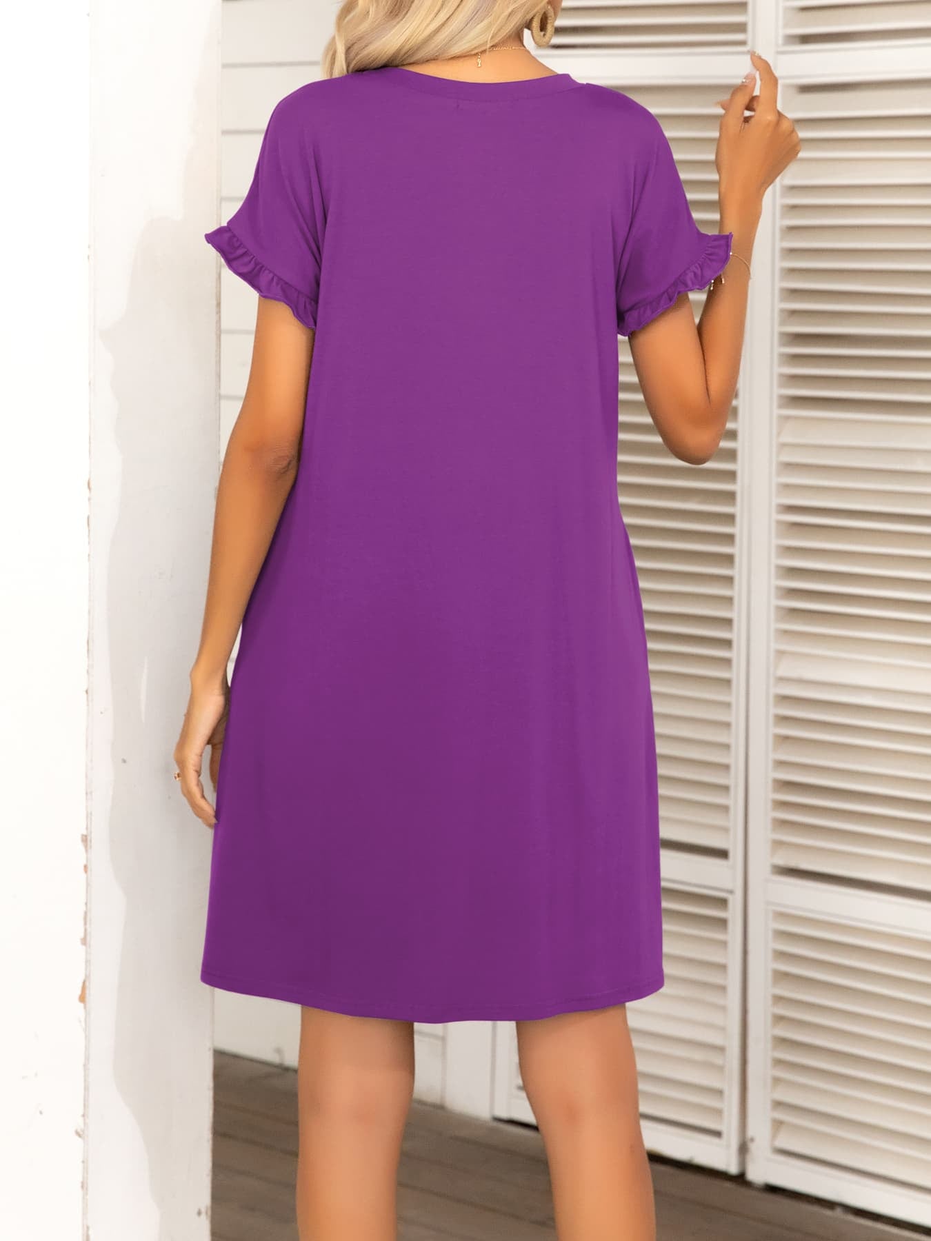 Round Neck Flounce Sleeve Dress with Pockets - FunkyPeacockStore (Store description)