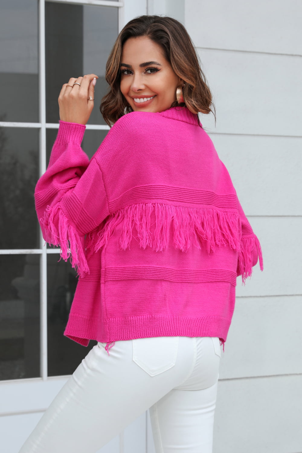 Fringe Trim Open Front Cardigan - FunkyPeacockStore (Store description)