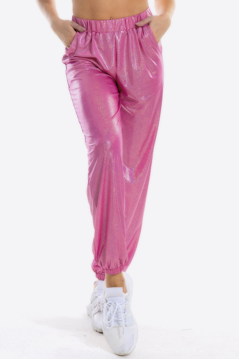 Glitter Elastic Waist Pants with Pockets - FunkyPeacockStore (Store description)