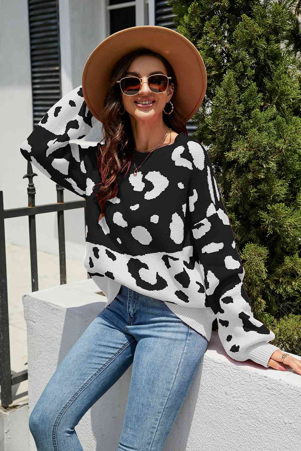 Leopard Drop Shoulder Sweater - FunkyPeacockStore (Store description)