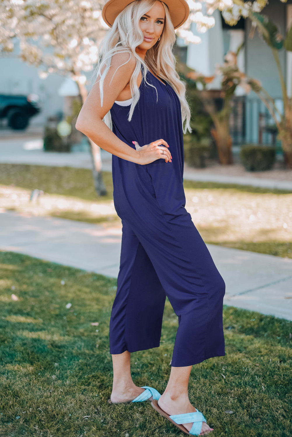 Spaghetti Strap Wide Leg Jumpsuit - FunkyPeacockStore (Store description)