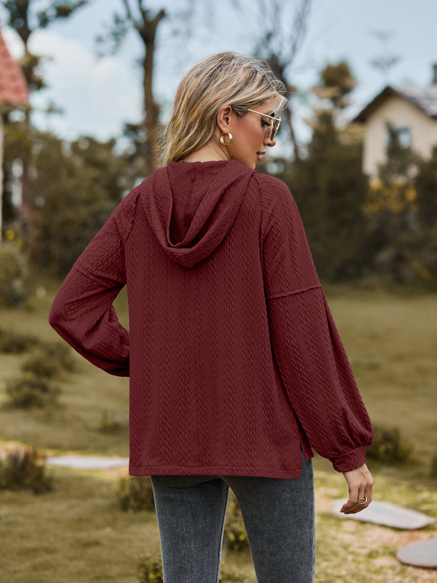 Cable-Knit Dropped Shoulder Hoodie - FunkyPeacockStore (Store description)