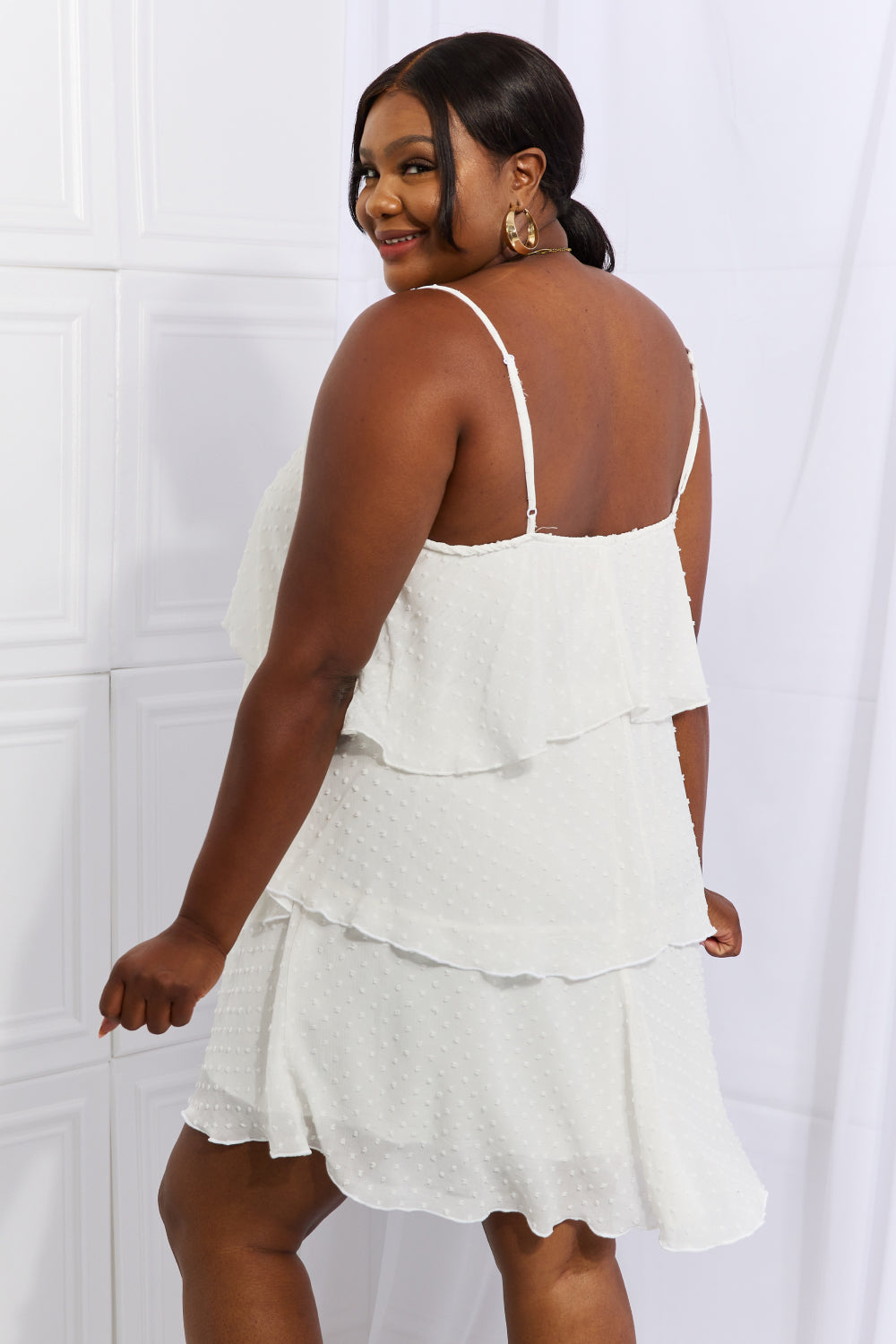 Culture Code By The River Cascade Ruffle Style Cami Dress in Soft White - FunkyPeacockStore (Store description)