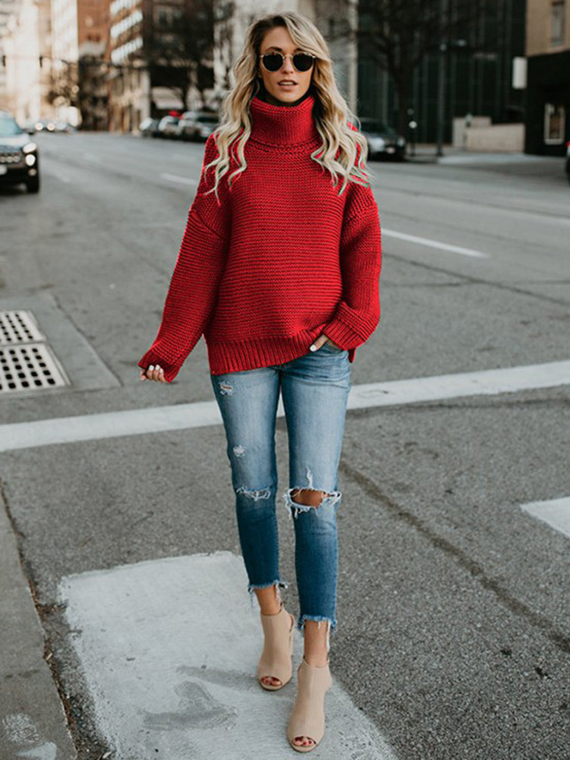 Turtleneck Dropped Shoulder Slit Sweater - FunkyPeacockStore (Store description)