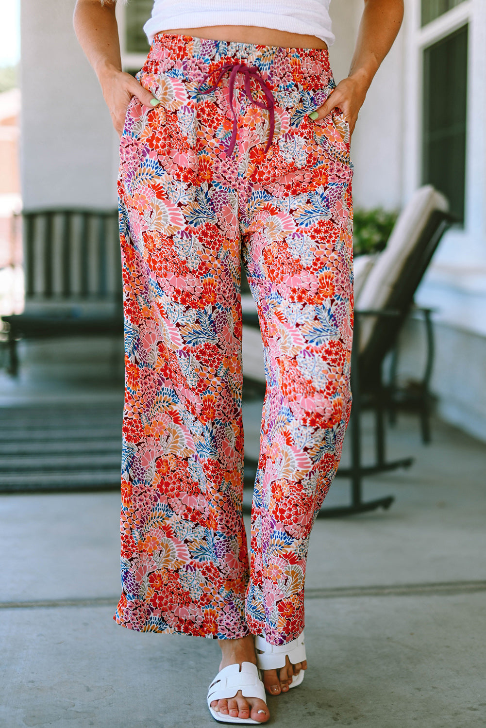 Printed Tie Waist Wide Leg Long Pants - FunkyPeacockStore (Store description)