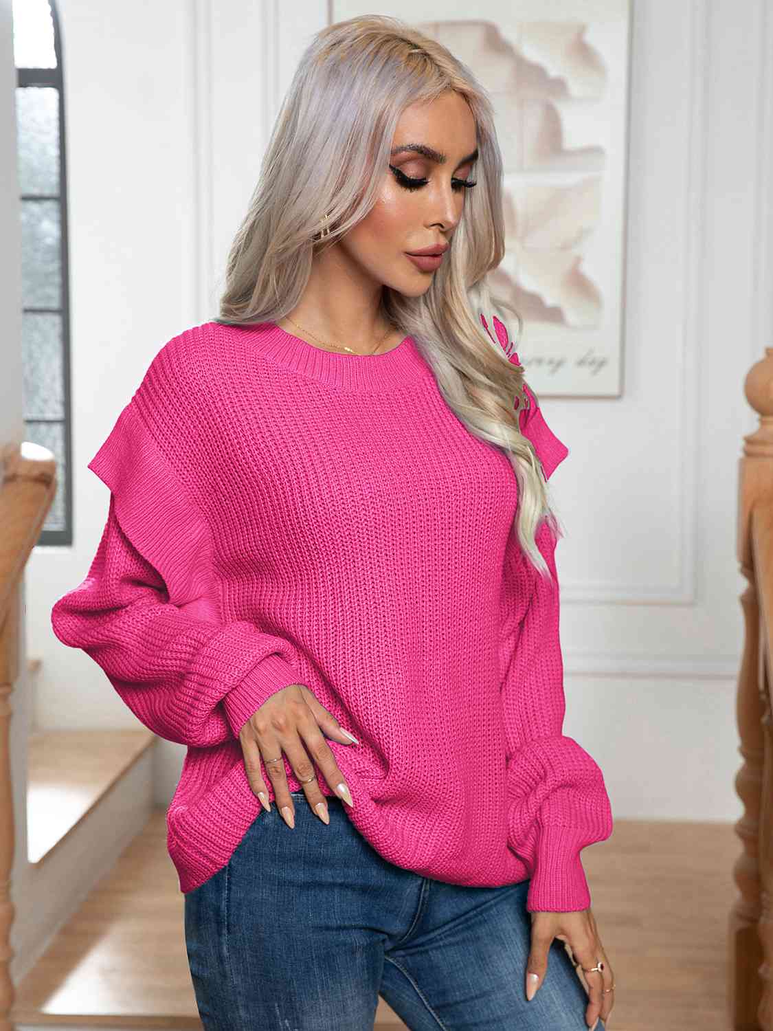 Dropped Shoulder Long Sleeve Sweater - FunkyPeacockStore (Store description)