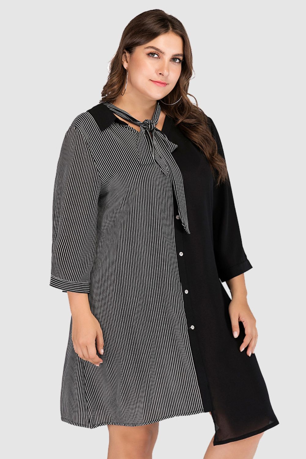 Striped Color Block Tie-Neck Dress - FunkyPeacockStore (Store description)