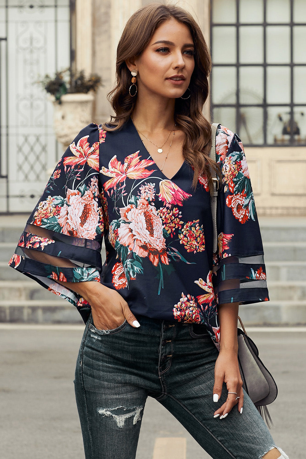 Printed Flare Sleeve Top - FunkyPeacockStore (Store description)