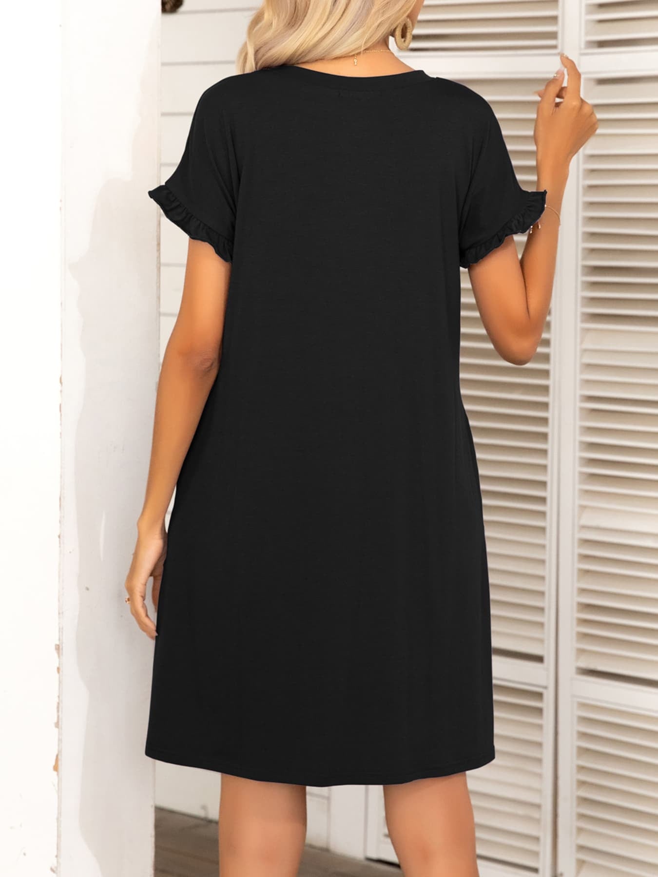 Round Neck Flounce Sleeve Dress with Pockets - FunkyPeacockStore (Store description)