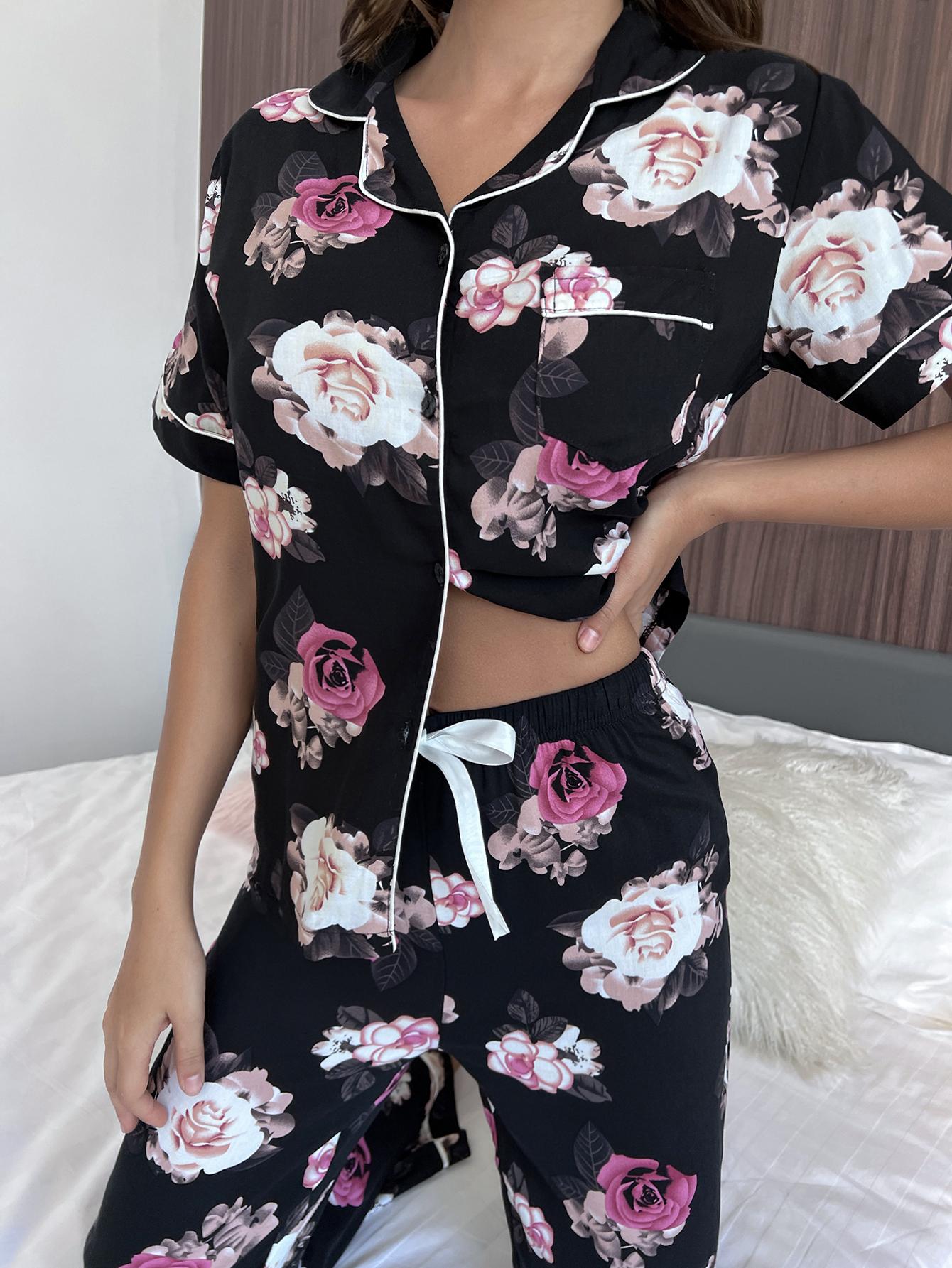 Floral Short Sleeve Shirt and Pants Lounge Set - FunkyPeacockStore (Store description)