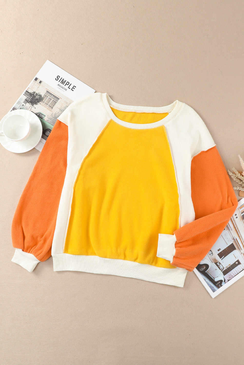 Round Neck Dropped Shoulder Color Block Sweatshirt - FunkyPeacockStore (Store description)