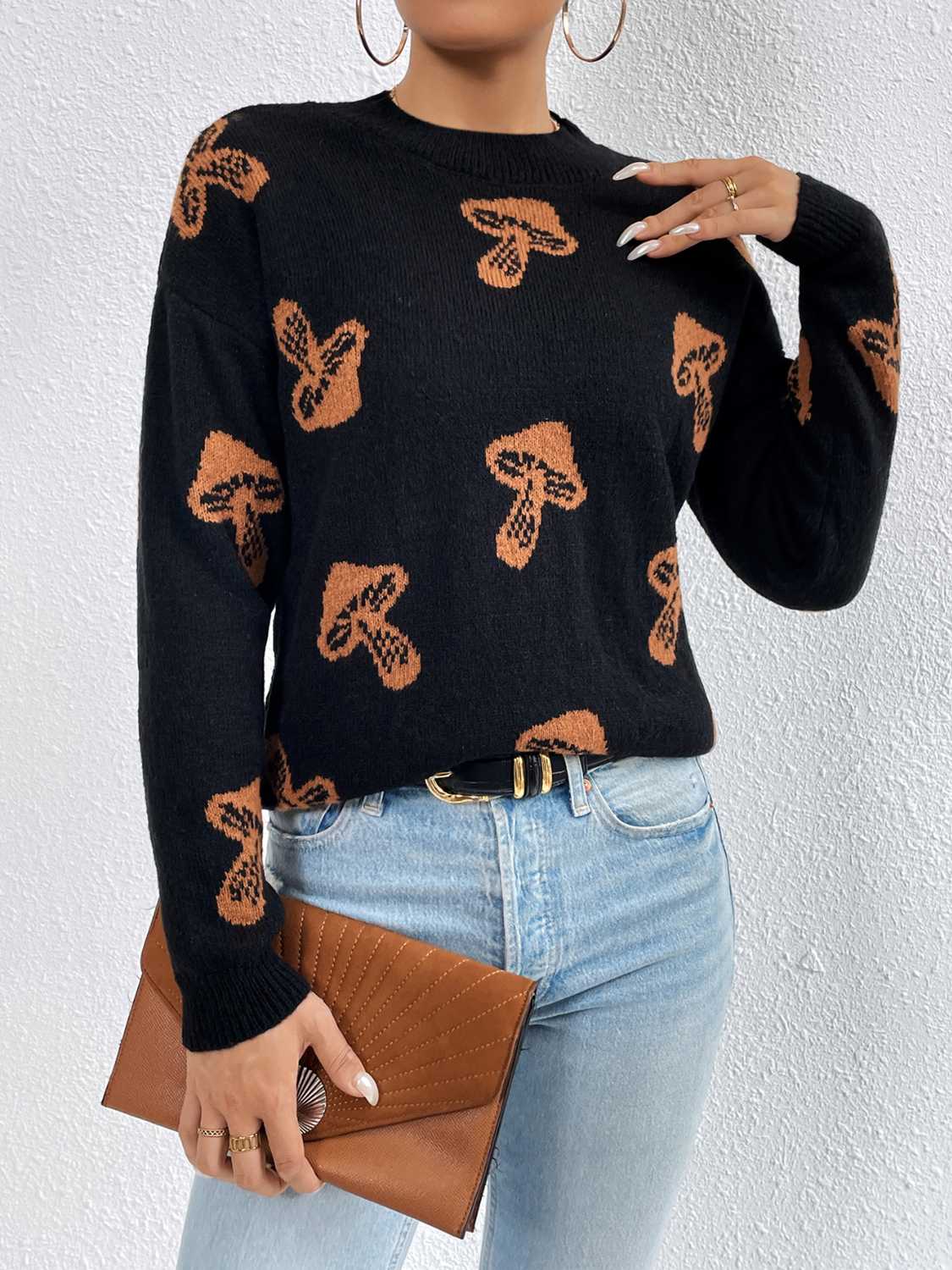 Patterned Drop Shoulder Sweater - FunkyPeacockStore (Store description)