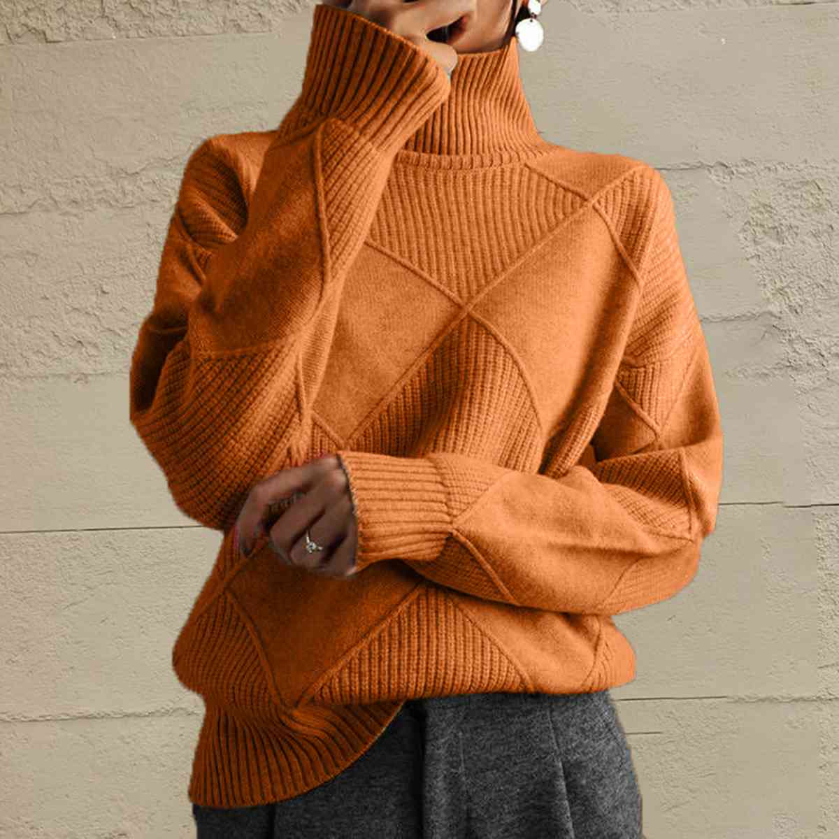 Geometric Turtleneck Long Sleeve Sweater - FunkyPeacockStore (Store description)