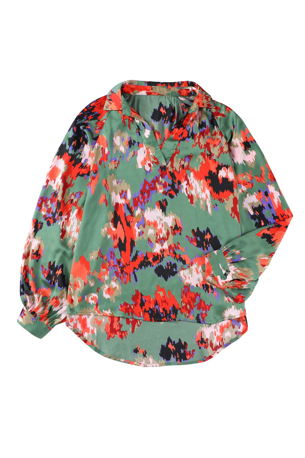 Printed Johnny Collar Raglan Sleeve Blouse - FunkyPeacockStore (Store description)