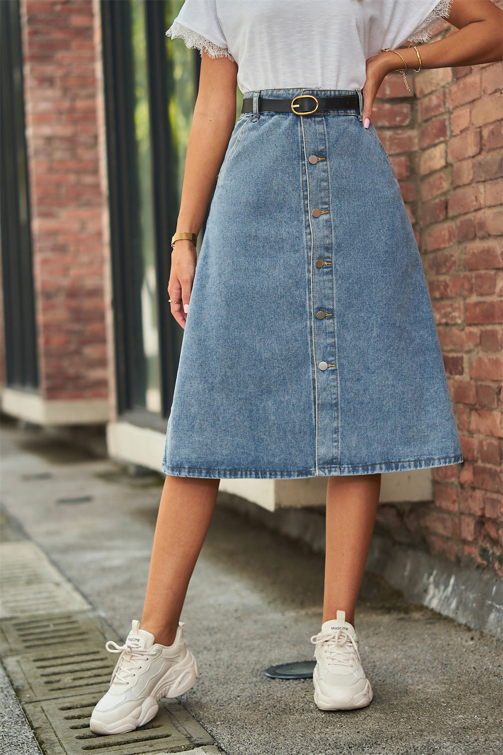 Button Front A-Line Denim Skirt - FunkyPeacockStore (Store description)