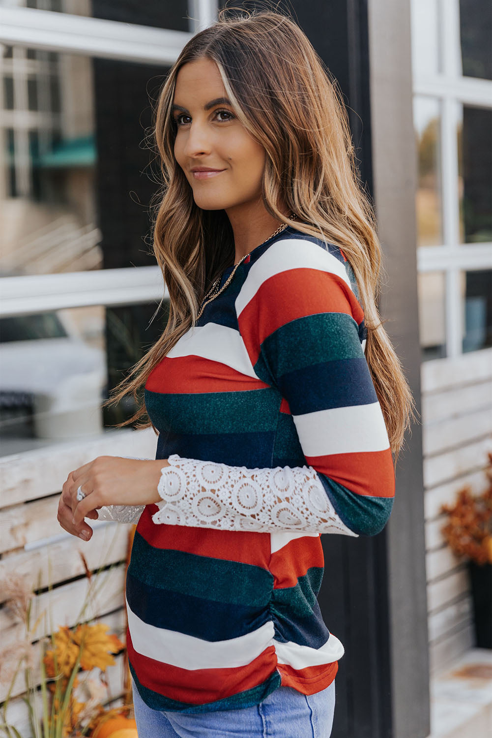 Striped Round Neck Raglan Sleeve Tee - FunkyPeacockStore (Store description)