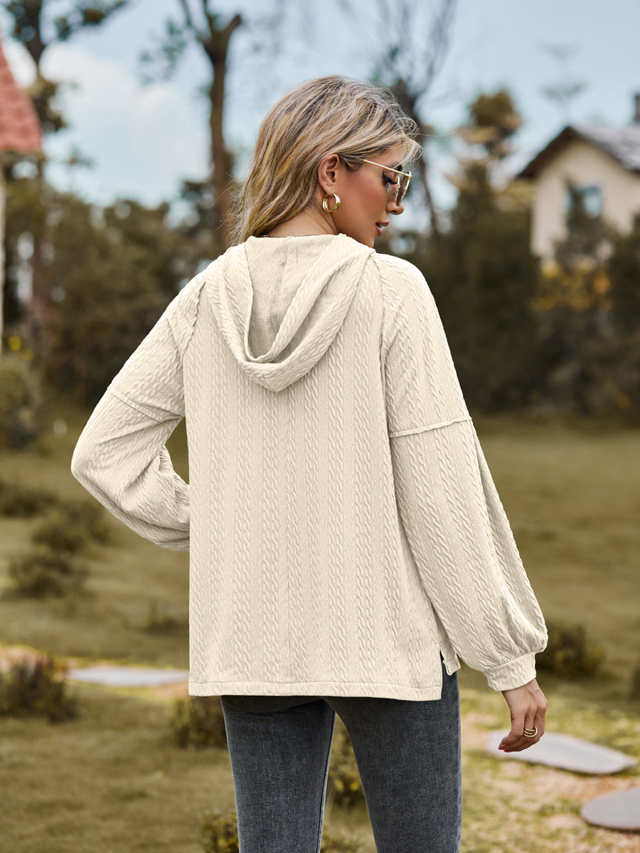 Cable-Knit Dropped Shoulder Hoodie - FunkyPeacockStore (Store description)