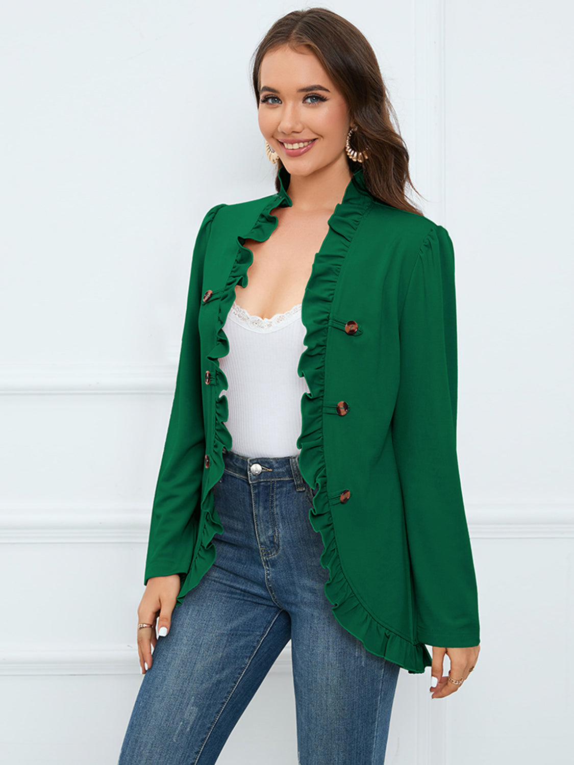 Ruffled Long Sleeve Blazer - FunkyPeacockStore (Store description)