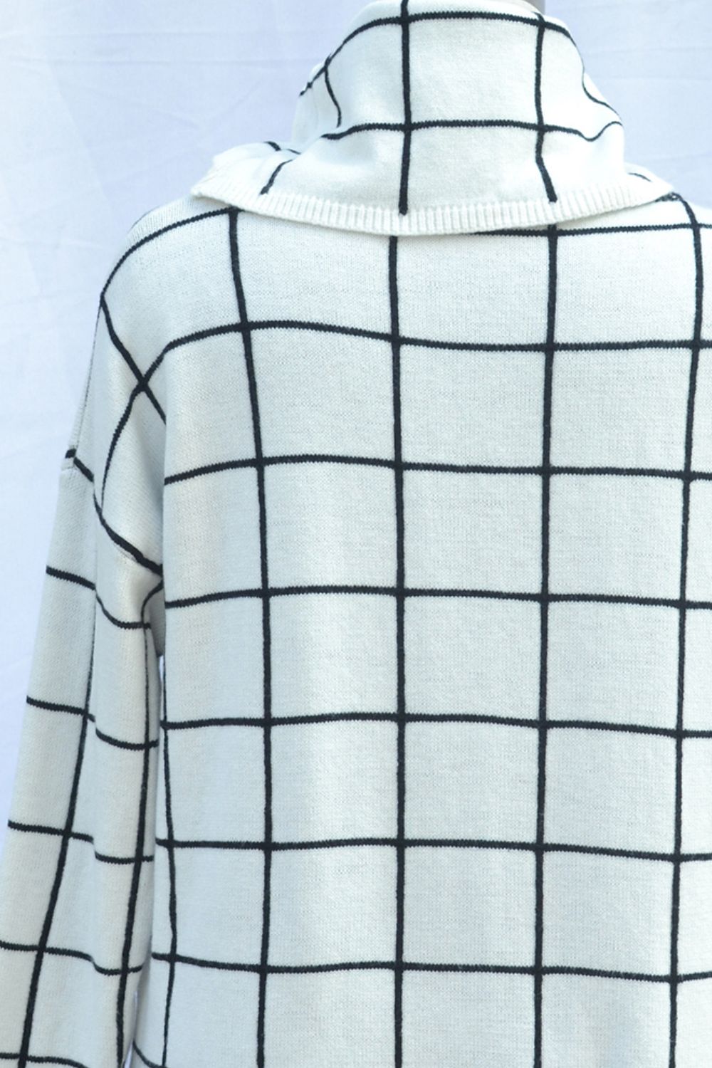 Plaid Turtleneck Drop Shoulder Sweater - FunkyPeacockStore (Store description)