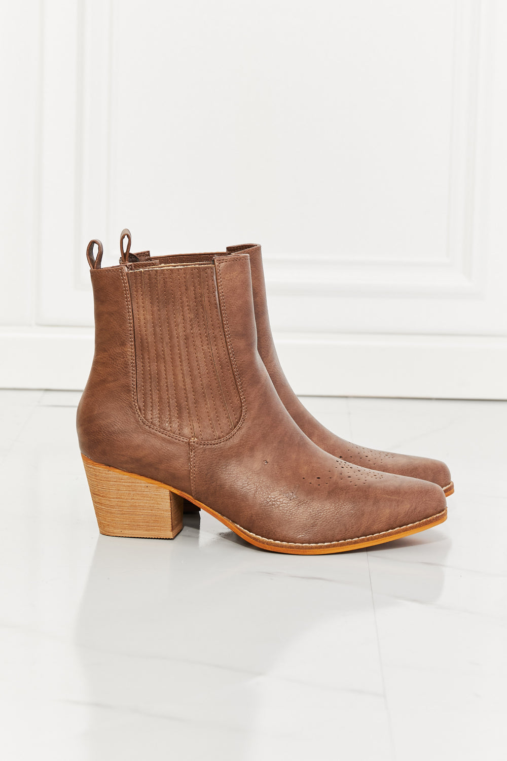 MMShoes Love the Journey Stacked Heel Chelsea Boot in Chestnut - FunkyPeacockStore (Store description)