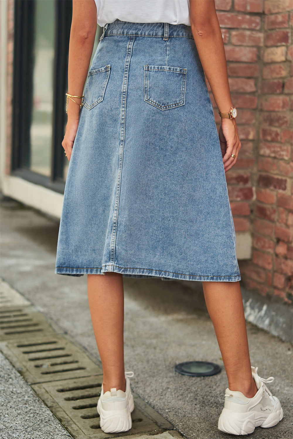 Button Front A-Line Denim Skirt - FunkyPeacockStore (Store description)