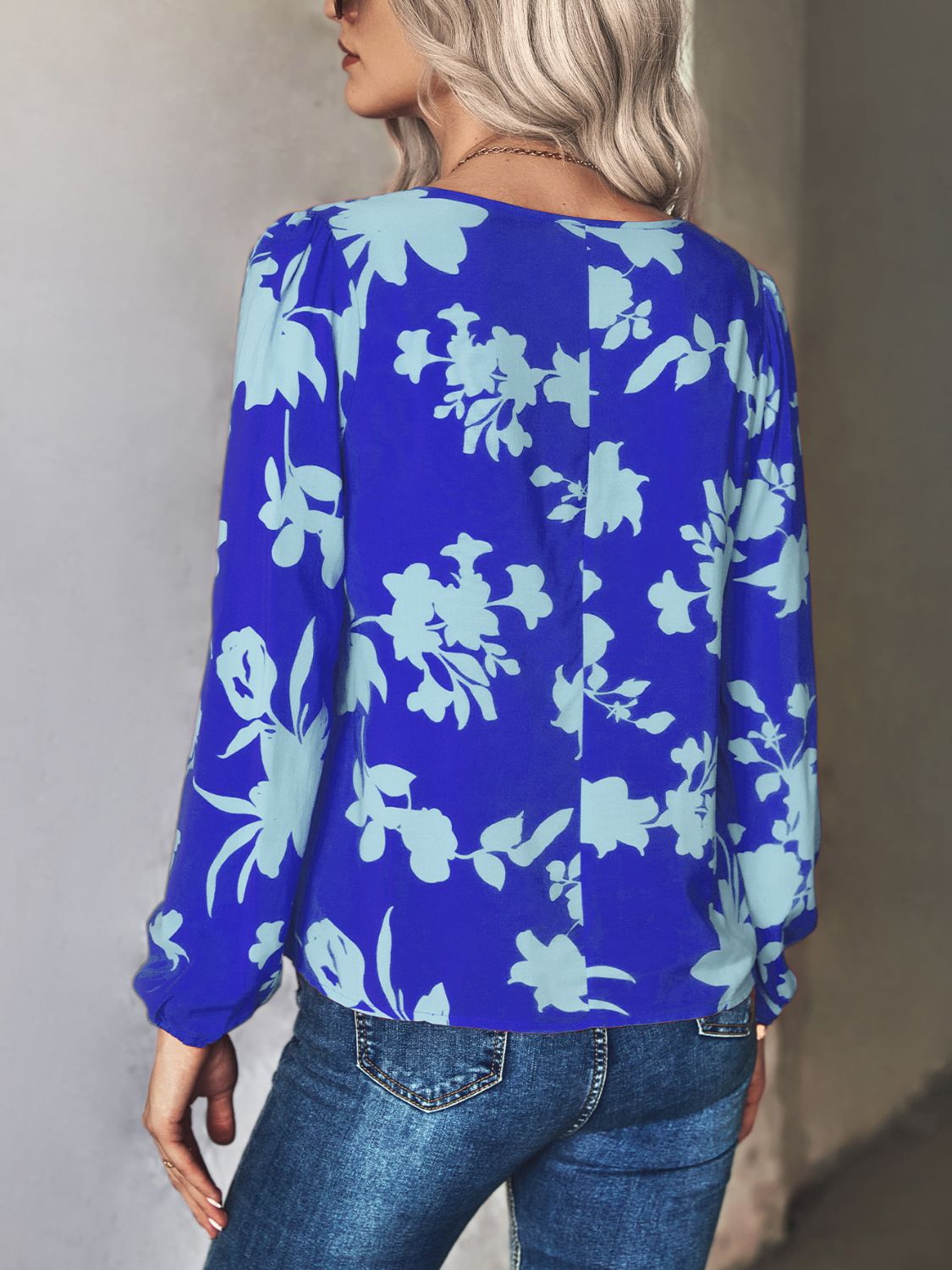 Printed Tie Neck Long Sleeve Blouse - FunkyPeacockStore (Store description)