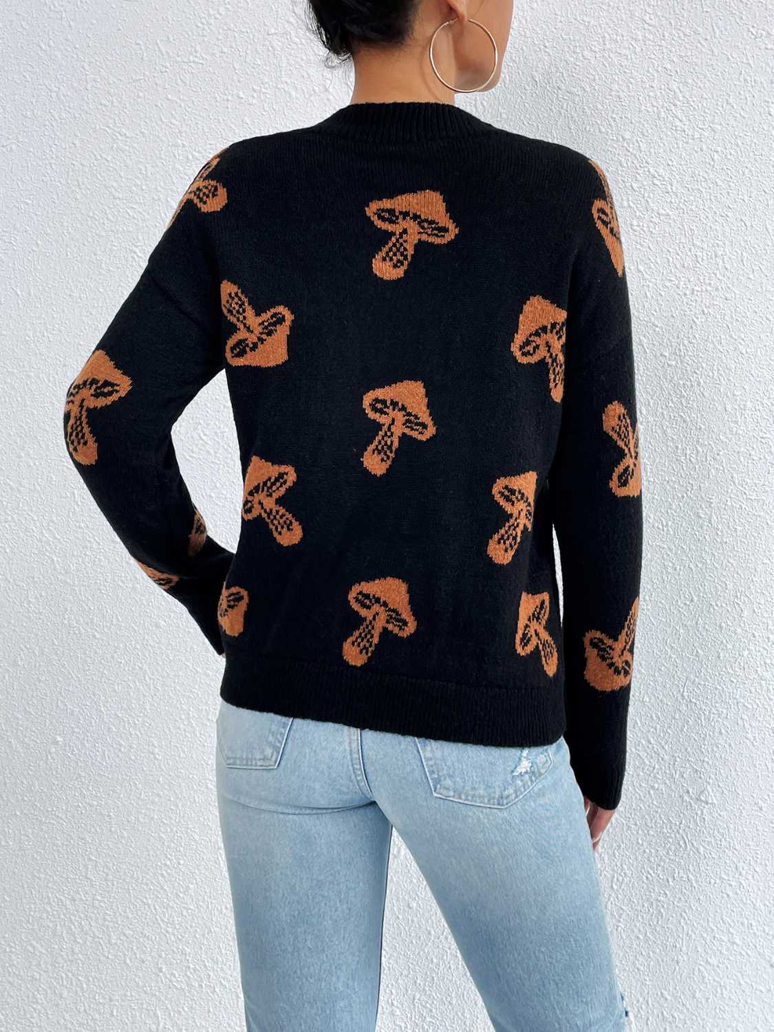 Patterned Drop Shoulder Sweater - FunkyPeacockStore (Store description)