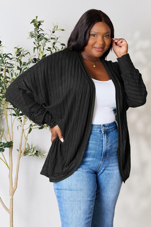 Basic Bae Full Size Ribbed Open Front Long Sleeve Cardigan - FunkyPeacockStore (Store description)