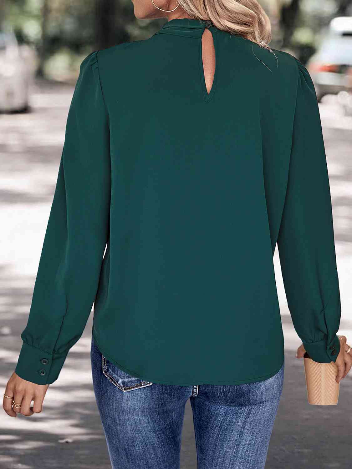 V-Neck Cutout Long Sleeve Blouse - FunkyPeacockStore (Store description)