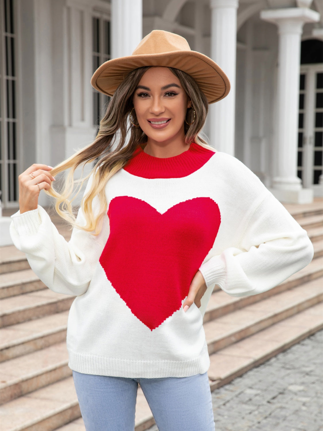 Heart Graphic Round Neck Sweater - FunkyPeacockStore (Store description)