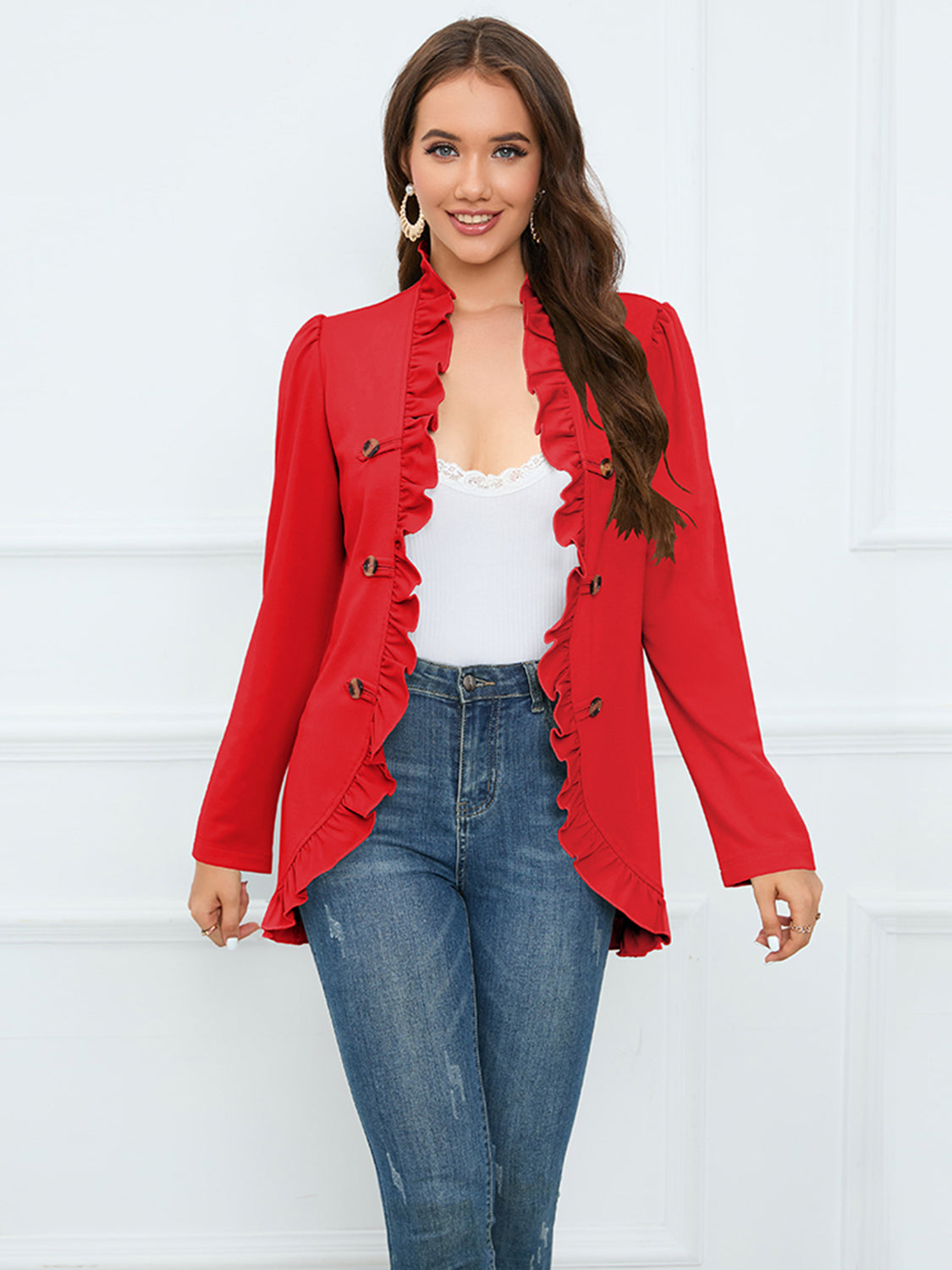 Ruffled Long Sleeve Blazer - FunkyPeacockStore (Store description)