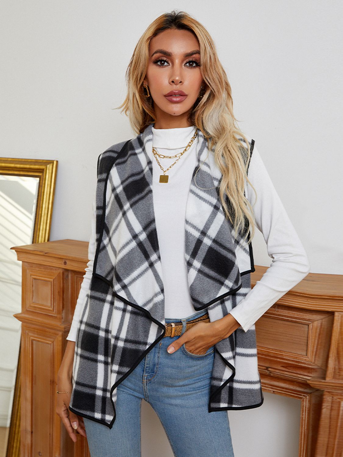 Plaid Open Front Vest - FunkyPeacockStore (Store description)